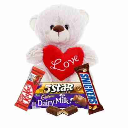 Lovable Teddy Bear with Chocolate Gift Items